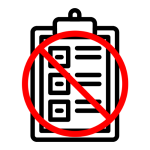 Icon of a clipboard with a red circle and a line through it.