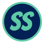 Teal letters 'SS' in a whimsical font appearing in a navy blue circle. The navy blue circle is outlined in teal. The letters are the initials of middle grade author Suzanne Stanmeyer.